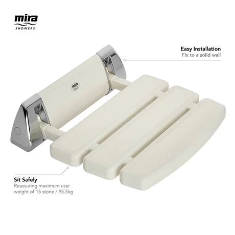 Mira Folding Wall Mounted Shower Seat - White/Chrome - 2.1536.129 4 Mira Folding Wall Mounted Shower Seat - White/Chrome - 2.1536.129 - Image 2