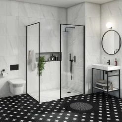 Arezzo 1400 x 900 Walk In Enclosure (incl. 800 Matt Black Framed Screen, Side Panel + White Tray) 13 Arezzo 1400 x 900 Walk In Enclosure (incl. 800 Matt Black Framed Screen, Side Panel + White Tray) -Shower Trays Shop 89SQBWS14T d6 460
