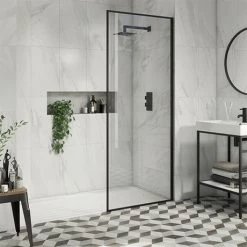 Arezzo 1600 x 800 Wet Room (incl. 900mm Square Matt Black Framed Screen + White Tray)