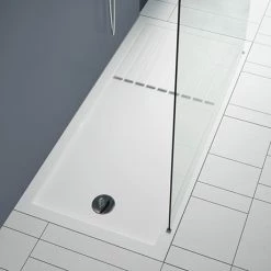 Aurora 1600 x 800mm Anti-Slip Stone Walk In Shower Tray With Drying Area