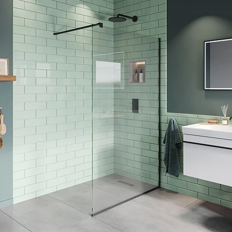 Arezzo Square Matt Black Frameless 10mm Wetroom Screen with Wall Arm 3 Arezzo Square Matt Black Frameless 10mm Wetroom Screen with Wall Arm