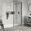Arezzo 800 x 1950 Square Matt Black Framed 8mm Wetroom Screen 2 Arezzo 800 x 1950 Square Matt Black Framed 8mm Wetroom Screen -Shower Trays Shop AZ8SQBWS n p