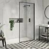 Arezzo 900 x 1950 Square Matt Black Framed 8mm Wetroom Screen 2 Arezzo 900 x 1950 Square Matt Black Framed 8mm Wetroom Screen -Shower Trays Shop AZ9SQBWS n p