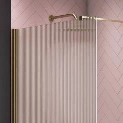 Arezzo 1700 x 700 Bath Replacement Wet Room (1000mm Brushed Brass Fluted Glass Screen w. Tray) -Shower Trays Shop AZBBF17BRWR d4 460