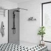 Arezzo Matt Black 1200 x 800 Grey Tinted Glass Wet Room (700mm Screen + Tray) 2 Arezzo Matt Black 1200 x 800 Grey Tinted Glass Wet Room (700mm Screen + Tray) -Shower Trays Shop AZBGTG4 p