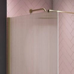 Arezzo 1400 x 900 Fluted Glass Brushed Brass Profile Wet Room (800 Screen, Square Support Arm + Tray) 9 Arezzo 1400 x 900 Fluted Glass Brushed Brass Profile Wet Room (800 Screen, Square Support Arm + Tray) -Shower Trays Shop AZFGBB149 d2 460