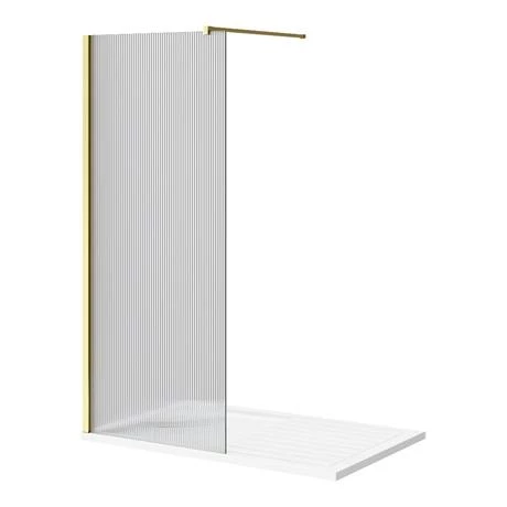 Arezzo 1400 x 900 Fluted Glass Brushed Brass Profile Wet Room (800 Screen, Square Support Arm + Tray) 7 Arezzo 1400 x 900 Fluted Glass Brushed Brass Profile Wet Room (800 Screen, Square Support Arm + Tray) - Image 5