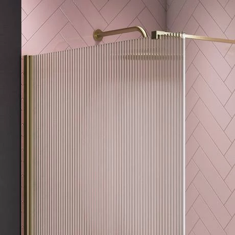 Arezzo 1400 x 900 Fluted Glass Brushed Brass Walk In Enclosure (inc. Main Screen, Side Panel + Tray) 5 Arezzo 1400 x 900 Fluted Glass Brushed Brass Walk In Enclosure (inc. Main Screen, Side Panel + Tray) - Image 3
