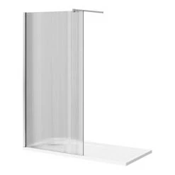 Arezzo 1600 x 800 Fluted Glass Chrome Profile Wet Room (1000 Screen, Square Support Arm + Tray) -Shower Trays Shop AZFGCH168 d5 460