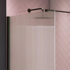 Arezzo 1400 x 900 Fluted Glass Matt Black Profile Wet Room (800mm Screen, Square Support Arm + Tray) 9 Arezzo 1400 x 900 Fluted Glass Matt Black Profile Wet Room (800mm Screen, Square Support Arm + Tray) -Shower Trays Shop AZFGMB149 d3 460