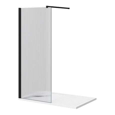 Arezzo 1400 x 900 Fluted Glass Matt Black Profile Wet Room (800mm Screen, Square Support Arm + Tray) 7 Arezzo 1400 x 900 Fluted Glass Matt Black Profile Wet Room (800mm Screen, Square Support Arm + Tray) - Image 5