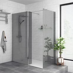 Arezzo 1400 x 900 Grey Tinted Glass Wet Room (inc. 800mm Screen, Return, Side Panel + Tray)