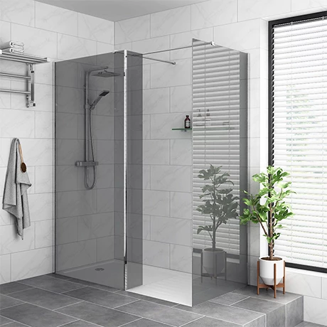 Arezzo 1400 x 900 Grey Tinted Glass Wet Room (inc. 800mm Screen, Return, Side Panel + Tray) 3 Arezzo 1400 x 900 Grey Tinted Glass Wet Room (inc. 800mm Screen, Return, Side Panel + Tray)