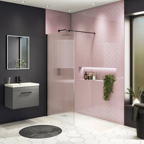 Arezzo 1700 x 700 Bath Replacement Wet Room (1000mm Matt Black Fluted Glass Screen w. Tray) 5 Arezzo 1700 x 700 Bath Replacement Wet Room (1000mm Matt Black Fluted Glass Screen w. Tray) - Image 3