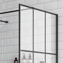 Arezzo 1600 x 800 Matt Black Grid Wet Room (inc. Screen, Side Panel + Tray) -Shower Trays Shop AZMBG02 d2 460