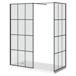 Arezzo 1600 x 800 Matt Black Grid Wet Room (inc. Screen, Side Panel + Tray) -Shower Trays Shop AZMBG02 d4 460