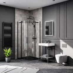 Imperia 800 x 800mm Black Slate Effect Quadrant Shower Tray + Black Waste 11 Imperia 800 x 800mm Black Slate Effect Quadrant Shower Tray + Black Waste -Shower Trays Shop BQ800BW d4 460