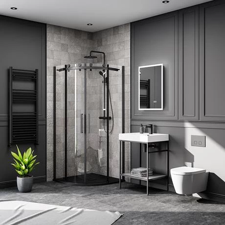 Imperia 800 x 800mm Black Slate Effect Quadrant Shower Tray + Black Waste 7 Imperia 800 x 800mm Black Slate Effect Quadrant Shower Tray + Black Waste - Image 5