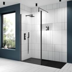 Hudson Reed Matt Black Square Fixed Wet Room Support Arm -Shower Trays Shop FIX024 d2 460