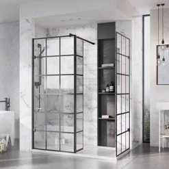 Roman Liberty Black Grid Wetroom Screen + Wall Arm Support - Various Sizes (2000mm High) 8 Roman Liberty Black Grid Wetroom Screen + Wall Arm Support - Various Sizes (2000mm High) -Shower Trays Shop GPB757 D2 460