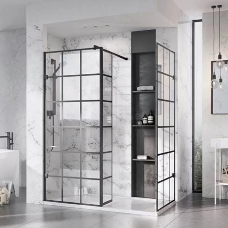 Roman Liberty Black Grid Wetroom Screen + Wall Arm Support - Various Sizes (2000mm High) 5 Roman Liberty Black Grid Wetroom Screen + Wall Arm Support - Various Sizes (2000mm High) - Image 3