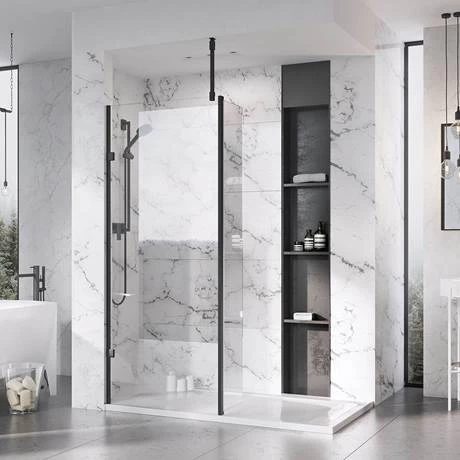 Roman Liberty Black Clear Glass Wetroom Screen + Ceiling Arm Support - Various Sizes (2000mm High) 4 Roman Liberty Black Clear Glass Wetroom Screen + Ceiling Arm Support - Various Sizes (2000mm High) - Image 2