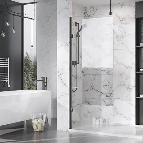 Roman Liberty Black Clear Glass Wetroom Screen + Ceiling Arm Support - Various Sizes (2000mm High) 3 Roman Liberty Black Clear Glass Wetroom Screen + Ceiling Arm Support - Various Sizes (2000mm High)