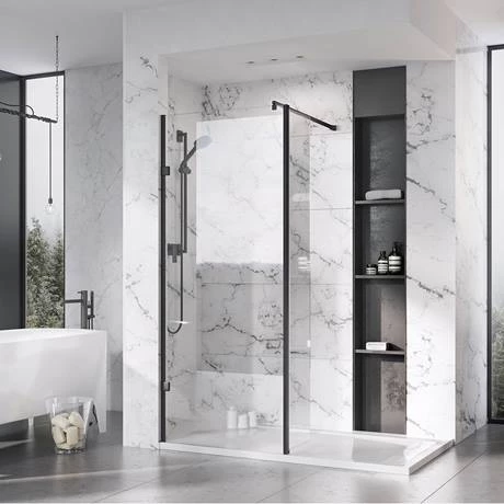 Roman Liberty Black Clear Glass Wetroom Screen + Wall Arm Support - Various Sizes (2000mm High) 4 Roman Liberty Black Clear Glass Wetroom Screen + Wall Arm Support - Various Sizes (2000mm High) - Image 2