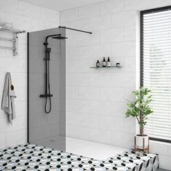 Arezzo 1900mm Grey Tinted Glass Wetroom Screen inc. Matt Black Profile + Support Arm 6 Arezzo 1900mm Grey Tinted Glass Wetroom Screen inc. Matt Black Profile + Support Arm -Shower Trays Shop MBTG nd2 460