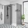 Arezzo 1900mm Grey Tinted Glass Wetroom Screen inc. Matt Black Profile + Support Arm -Shower Trays Shop MBTG np