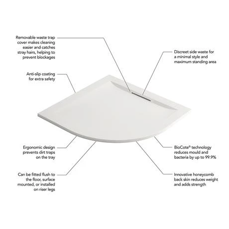 Mira Flight Level Safe 900 x 900mm Anti-Slip White Quadrant Shower Tray 8 Mira Flight Level Safe 900 x 900mm Anti-Slip White Quadrant Shower Tray - Image 6