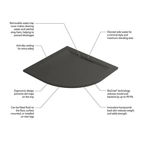 Mira Flight Level 1000 x 1000mm Slate Effect Quadrant Shower Tray 7 Mira Flight Level 1000 x 1000mm Slate Effect Quadrant Shower Tray - Image 5