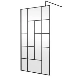 Venice 1700 x 800 Matt Black Abstract Grid Wet Room (1100mm Screen + Tray) -Shower Trays Shop VAMBG06 detail1 460