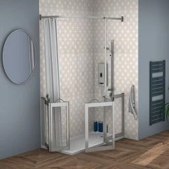 Milton Silver RH Corner Access Half Height Twin Bi-Fold Shower Doors with Fixed Panel