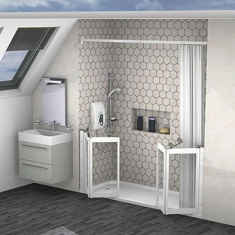 Milton White Front Access Half Height Twin Bi-Fold In Line Shower Doors 3 Milton White Front Access Half Height Twin Bi-Fold In Line Shower Doors