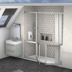 Milton Silver LH Front Access Half Height Bi-Parting Doors Hinged from Wall & Fixed Panel