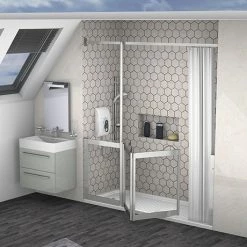 Milton Silver LH Front Access Half Height Bi-Fold Shower Door Hinged from Fixed Panel