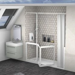 Milton White LH Front Access Half Height Bi-Fold Shower Door Hinged from Fixed Panel