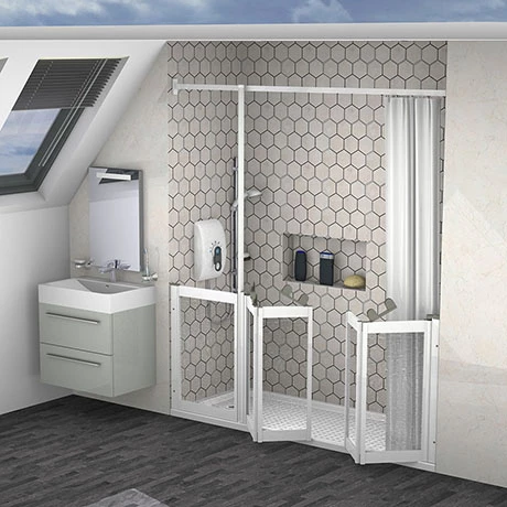 Milton White Front Access Half Height Twin Bi-Fold Inline Shower Doors - Left Hand 3 Milton White Front Access Half Height Twin Bi-Fold Inline Shower Doors - Left Hand