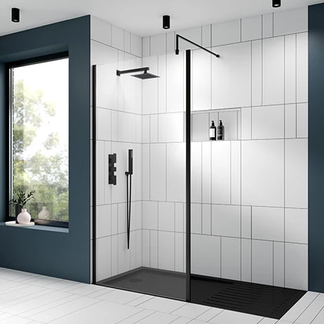 Venice Matt Black Outer Framed 8mm Wetroom Screen with Support Arm (1950mm High) - Various Sizes 3 Venice Matt Black Outer Framed 8mm Wetroom Screen with Support Arm (1950mm High) - Various Sizes